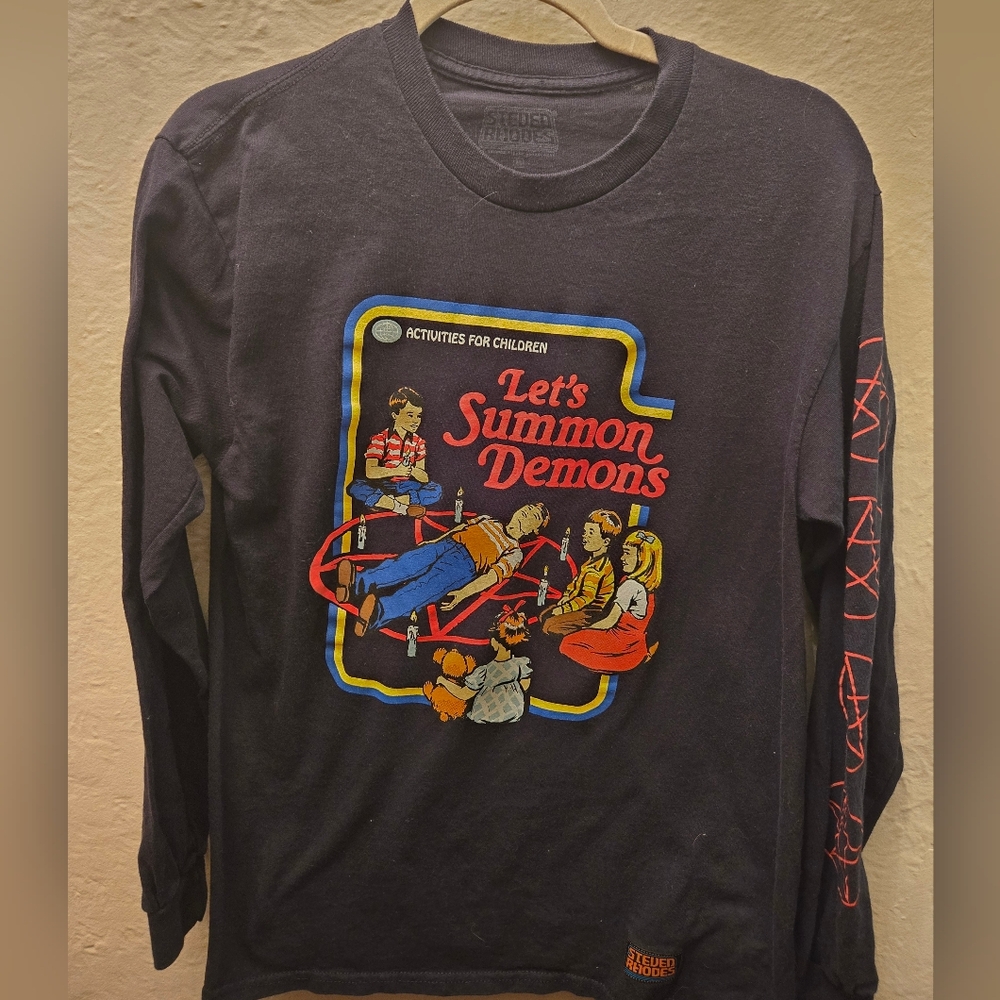 Let's Summon Demons Graphic Long Sleeve Tee - Black